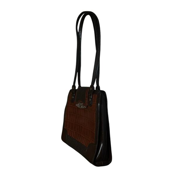 Marc Chantal MC Purse Faux Crocodile Embossed Leather Rusty Brown Handbag - Picture 8 of 13